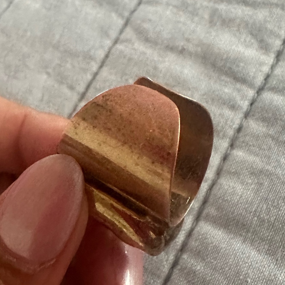 Adjustable Gold Tone Statement Ring With Brown St… - image 8